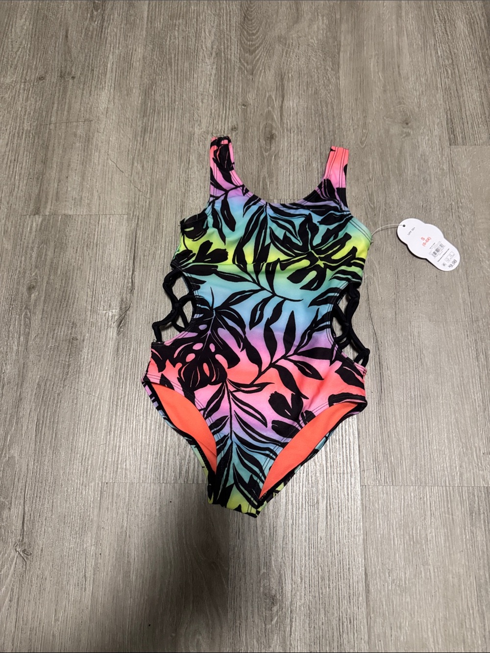 wonder nation Neon Rainbow Leaf Cutout One-Piece Swimsuit